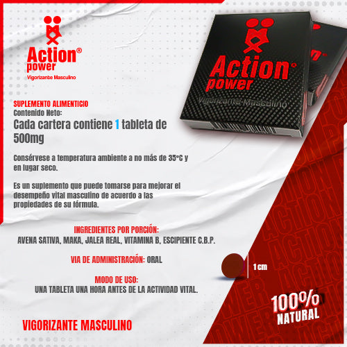 6 Pastillas Action Power Vigorizante Natural para Hombres - Fórmula con Maca, Jalea Real, Avena Sativa y Vitamina B | Suplemento para Potencia Masculina y Vitalidad, Energía y Rendimiento