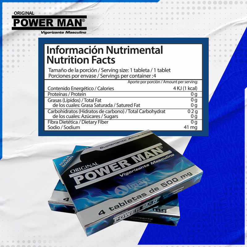 20 Pastillas Power Man Vigorizante Natural para Hombres - Fórmula con Maca, Jalea Real, Avena Sativa y Vitamina B | Suplemento para Potencia Masculina y Vitalidad, Energía y Rendimiento