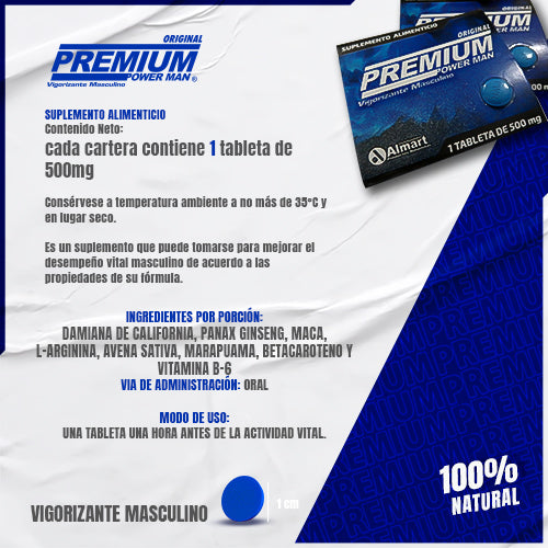 4 Pastillas Premium Vigorizante Natural para Hombres - Fórmula con Maca, Jalea Real, Avena Sativa y Vitamina B | Suplemento para Potencia Masculina y Vitalidad, Energía y Rendimiento